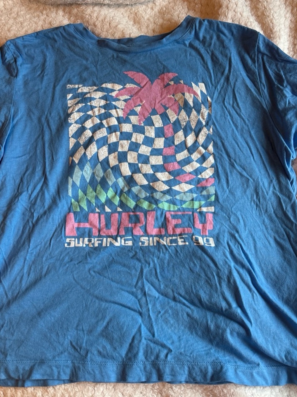 Hurley Blue Tee with Pink Surf Graphic